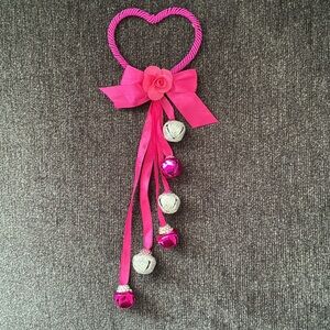 NWT-Hot Pink Heart Door Knob Hanger w/ 6 Bells- 3 Hot Pink & 3 Silver Glittered